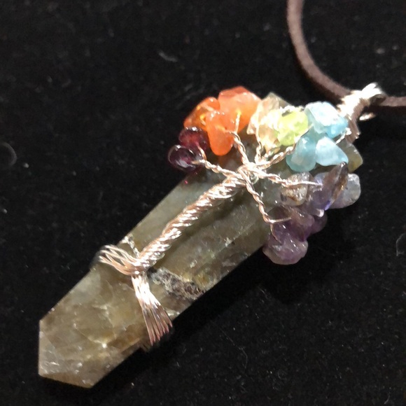 Hand Crafted Semi Precious Stones Wire Wrapped Tree Of Life Pendant - Picture 2 of 6